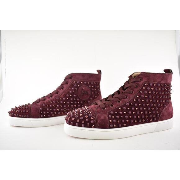 Christian Louboutin Mens Louis Flat Spike Prunus Red Mix High Top Sneaker 45 12 - Picture 10 of 12